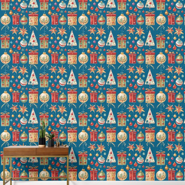 Colourful Christmas Holiday Decorations Festive Wallpaper (Hallway)