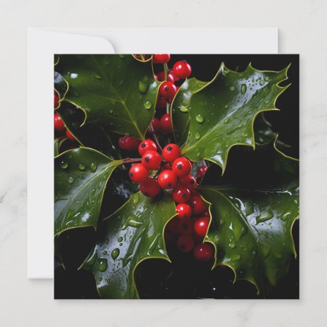Colourful Christmas holly holiday greeting card (Front)