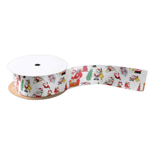 Colourful Christmas Illustration Satin Ribbon