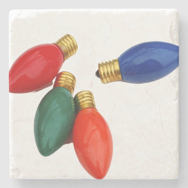 Colourful Christmas Light Bulbs Stone Coaster (Front)