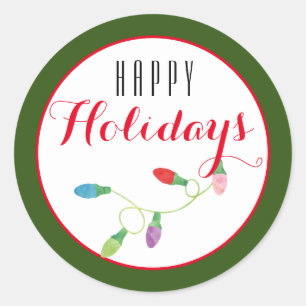 Colourful Christmas Light Happy Holiday/ Green Classic Round Sticker
