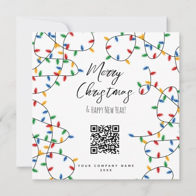 Colourful Christmas Lights Company Business QR Cod Holiday Card (Front)