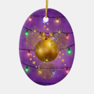 Colourful Christmas Lights & Golden Ornament Balls