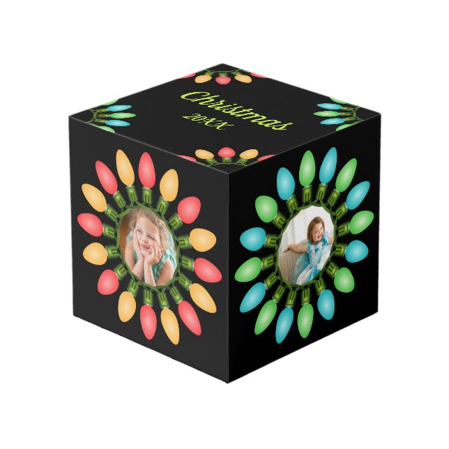 Colourful Christmas Lights Graphic Photo Cube (Front Angled)