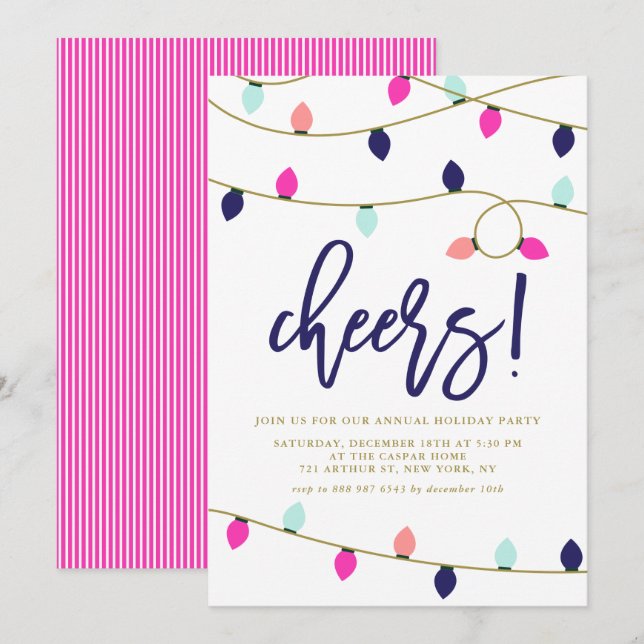 Colourful Christmas Lights Holiday Party Invitatio Invitation (Front/Back)