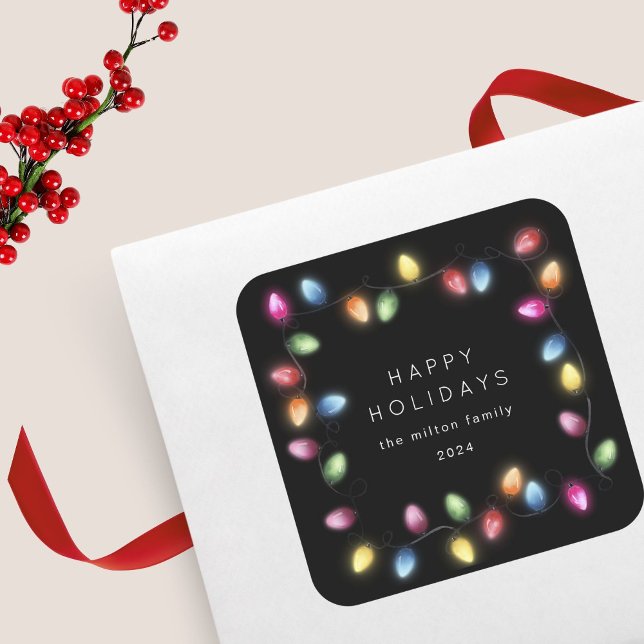 Colourful Christmas Lights Monogram Square Sticker (Creator Uploaded)