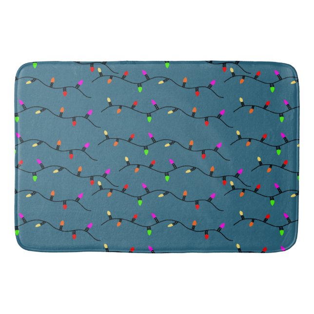Colourful Christmas Lights On Blue Bath Mat (Front)
