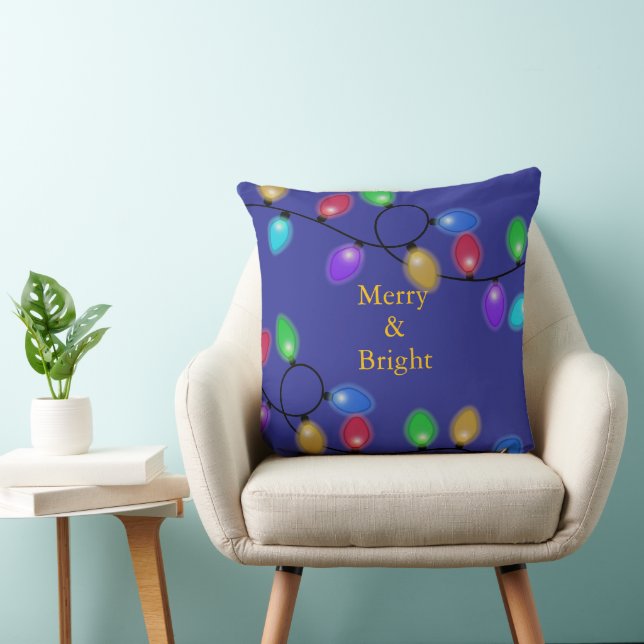 Colourful Christmas Lights On Blue  Cushion (Chair)