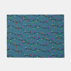 Colourful Christmas Lights On Blue Doormat
