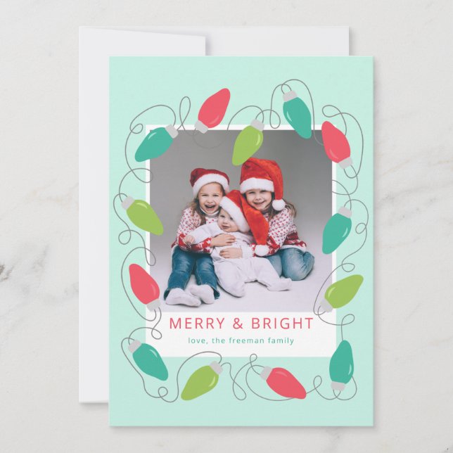 Colourful Christmas Lights Photo Card (Front)