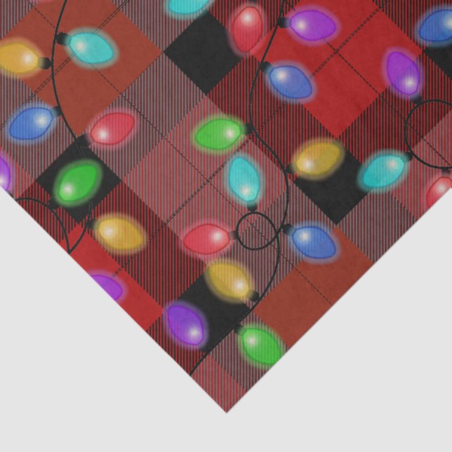 Colourful Christmas Lights Red Plaid Tissue Paper (Detail)