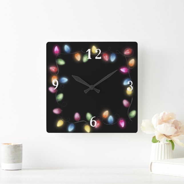 Colourful Christmas Lights  Square Wall Clock (Home)