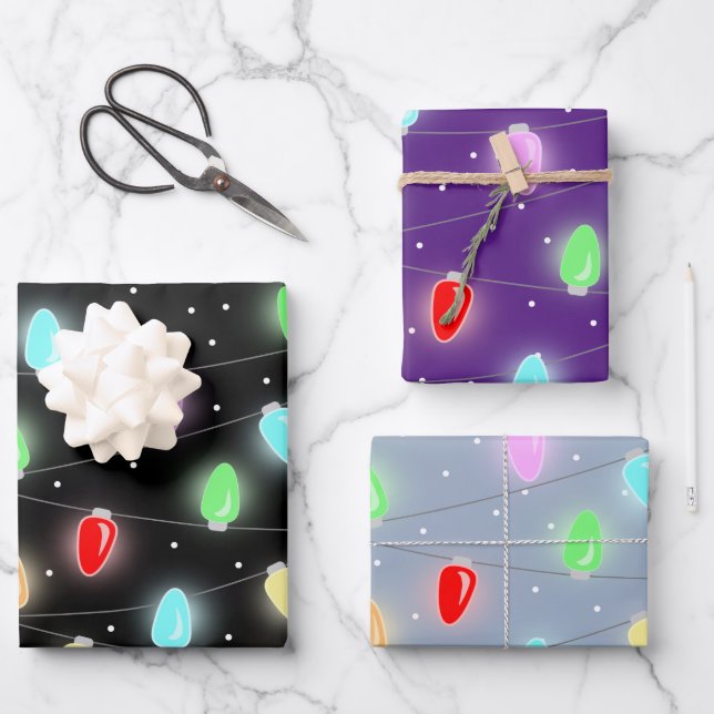 Colourful Christmas Lights Wrapping Paper Sheet (Front)