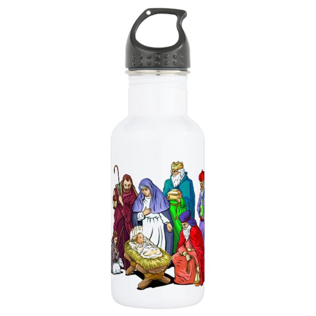 Colourful Christmas Nativity Scene 532 Ml Water Bottle (Front)