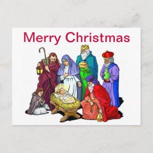 Colourful Christmas Nativity Scene Holiday Postcard