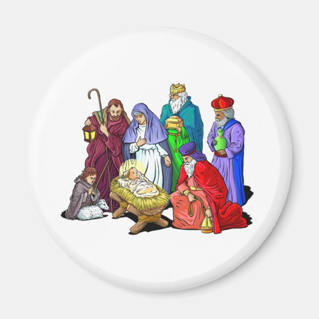 Colourful Christmas Nativity Scene Magnet (Front)