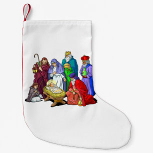 Colourful Christmas Nativity Scene Small Christmas Stocking