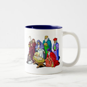 Colourful Christmas Nativity Scene Two-Tone Coffee Mug