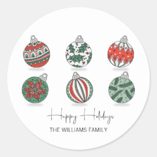 Colourful Christmas Ornaments Holiday Classic Round Sticker