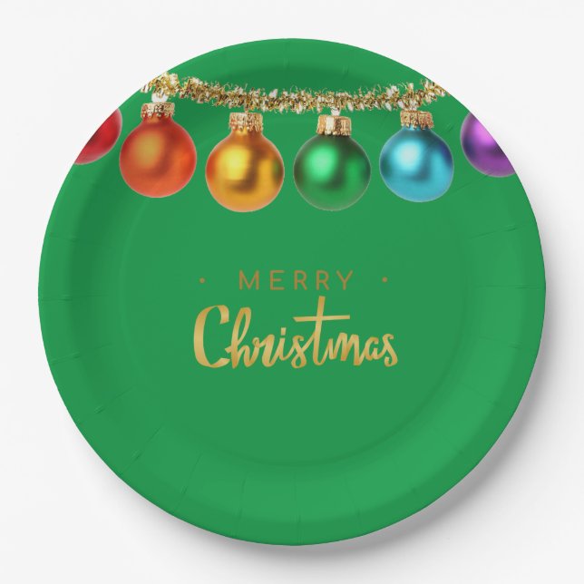 Colourful Christmas Ornaments, Merry Christmas, Paper Plate (Front)