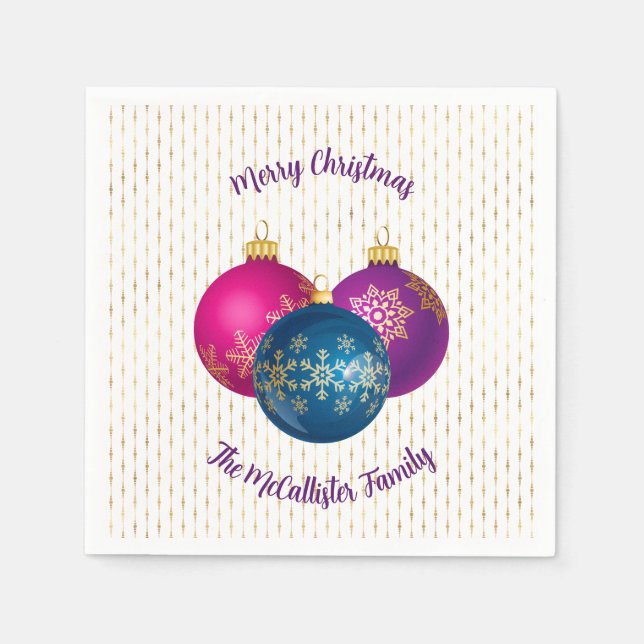 Colourful Christmas Ornaments Paper Napkin (Front)