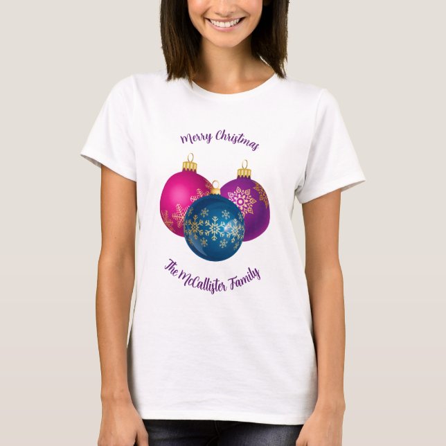 Colourful Christmas Ornaments T-Shirt (Front)