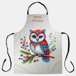 Colourful Christmas Owl Holiday Apron