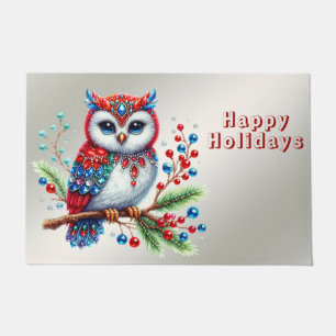 Colourful Christmas Owl Holiday Doormat