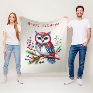 Colourful Christmas Owl Holiday Fleece Blanket