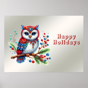 Colourful Christmas Owl Holiday Poster