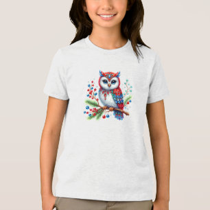Colourful Christmas Owl Holiday T-Shirt Tri-Blend Shirt