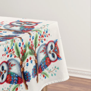 Colourful Christmas Owl Holiday Tablecloth