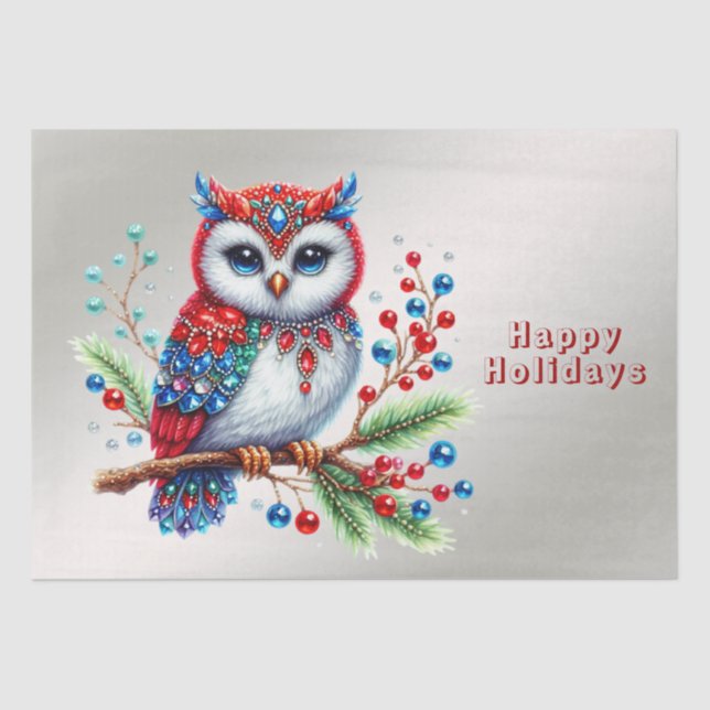 Colourful Christmas Owl Holiday Tissue Paper (Front)