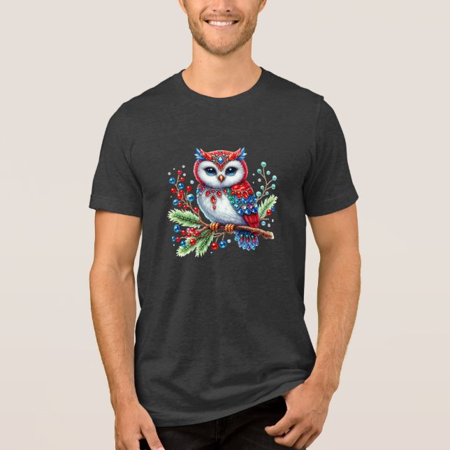 Colourful Christmas Owl Men's T-Shirt Tri-Blend Shirt (Front)