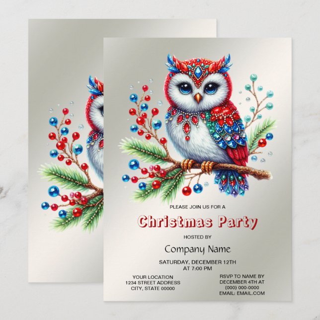 Colourful Christmas Owl Party Invitation (Front/Back)