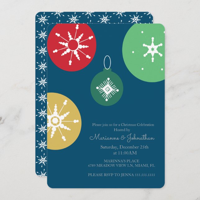 Colourful Christmas Party Ornaments Snowflakes Invitation (Front/Back)