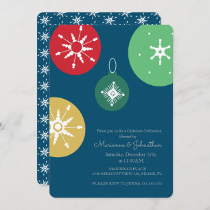 Colourful Christmas Party Ornaments Snowflakes Invitation