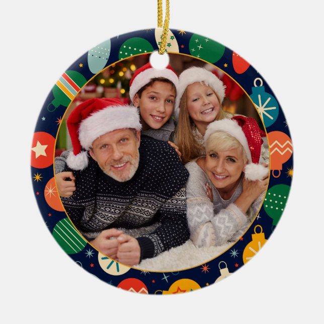 Colourful Christmas Pattern One Photo Ceramic Tree Decoration (Front)