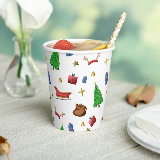 Colourful Christmas Pattern Party Paper Cups (Insitu)