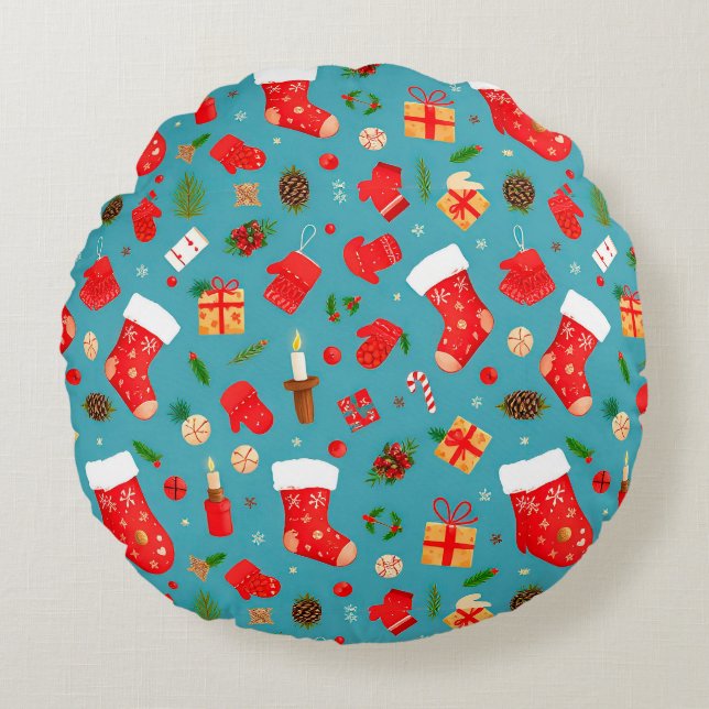 Colourful christmas pattern round cushion (Front)