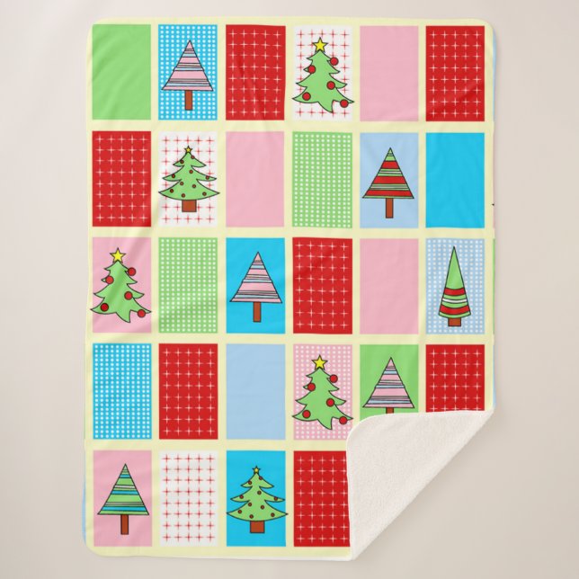Colourful Christmas Pattern Sherpa Blanket (Front)