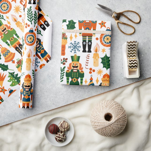 Colourful Christmas Pattern With Nutcrackers Wrapping Paper (Crafts)