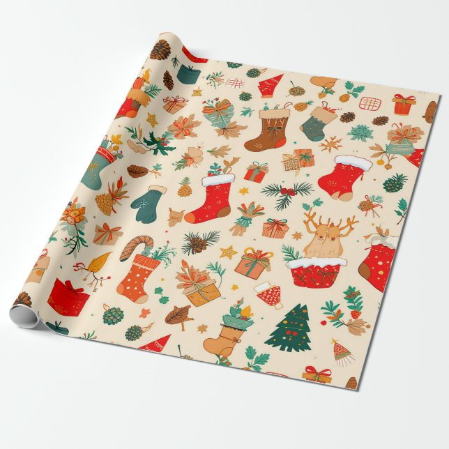 Colourful christmas pattern wrapping paper (Unrolled)