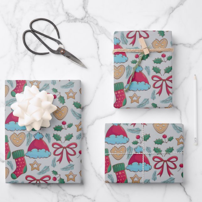 Colourful Christmas Pattern  Wrapping Paper Sheet (Front)