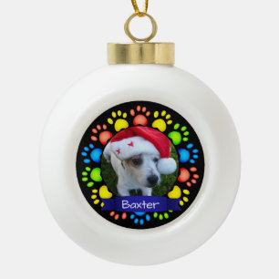 Colourful Christmas Paw Prints Ceramic Ball Christmas Ornament