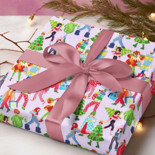 Colourful Christmas People Tree Costume Cartoon Wrapping Paper