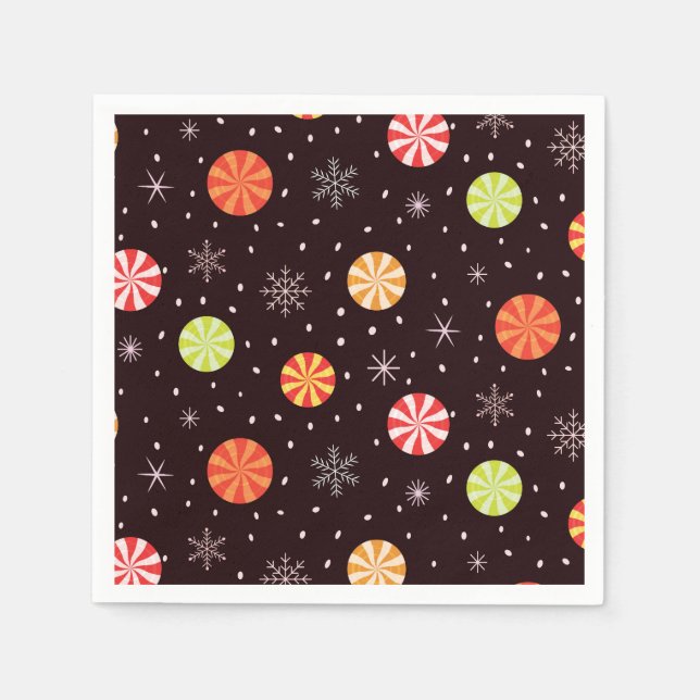 Colourful Christmas Peppermint Candy and Snowflake Napkin (Front)