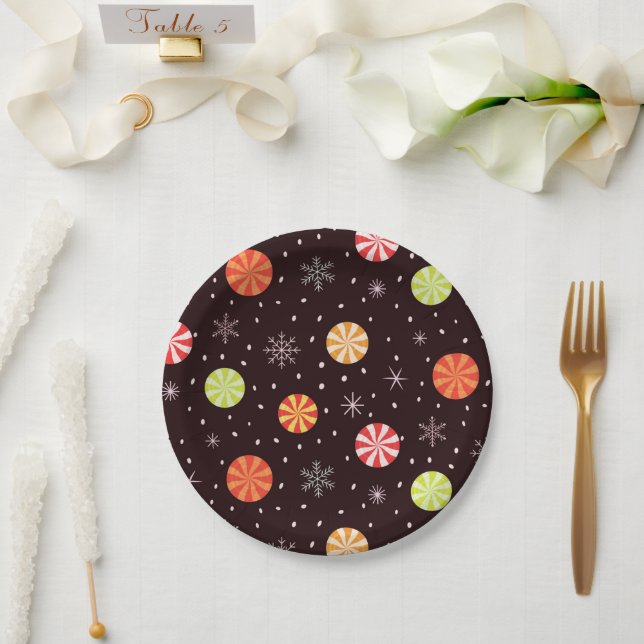 Colourful Christmas Peppermint Candy With Snowflak Paper Plate (Wedding)