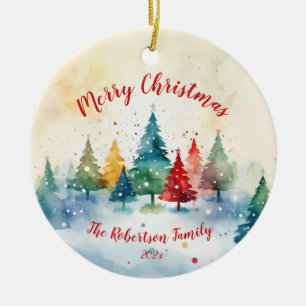 Colourful Christmas Pine Trees Ceramic Tree Decoration