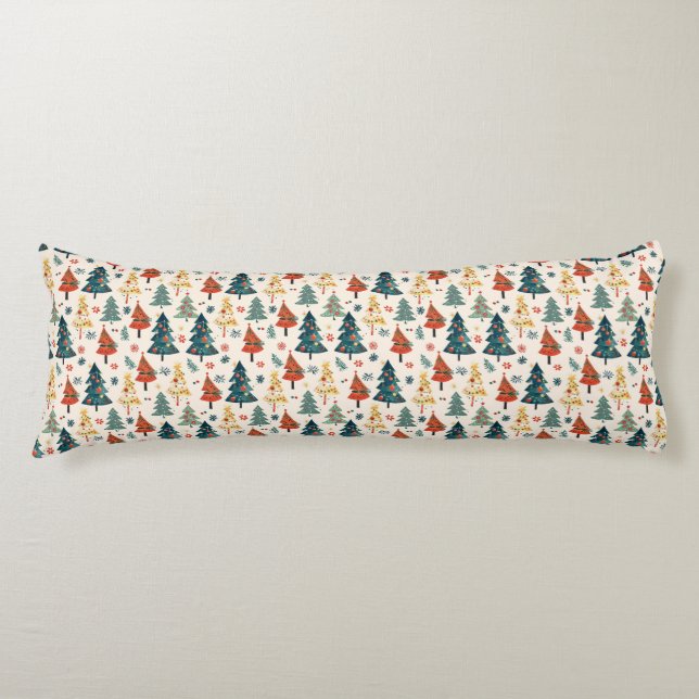 Colourful Christmas Pine Trees Seamless Pattern Body Cushion (Front)